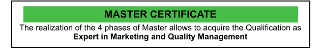 MASTER CERTIFICATE The realization of the 4 phases of Master allows to acquire the Qualification as  Expert in Marketing and Quality Management